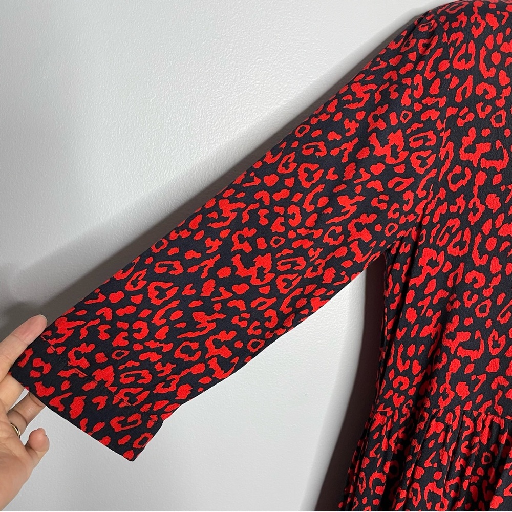 Zara Red Leopard Printed Midi Tent Ruffle Hem Dre… - image 4